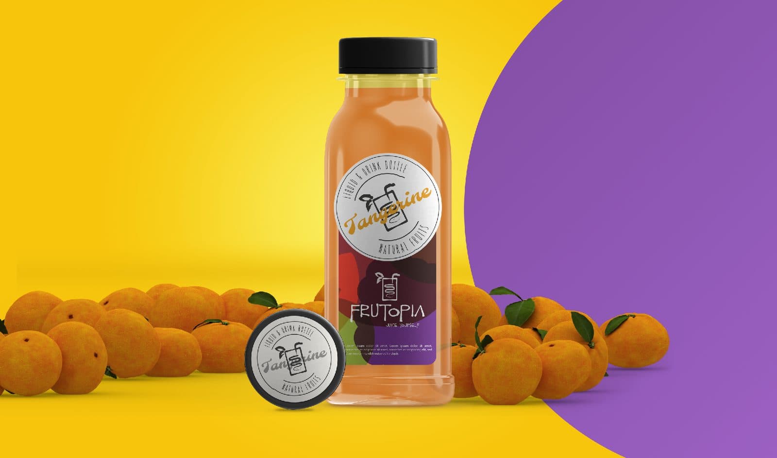 Frutopia juice bottle with oranges
