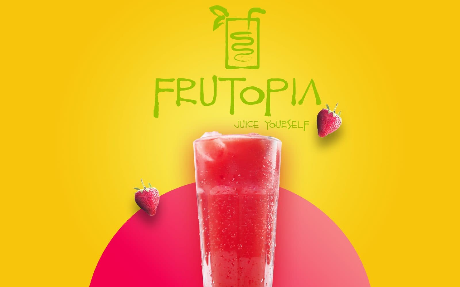 Logotipo de Frutopia con un vaso de jugo