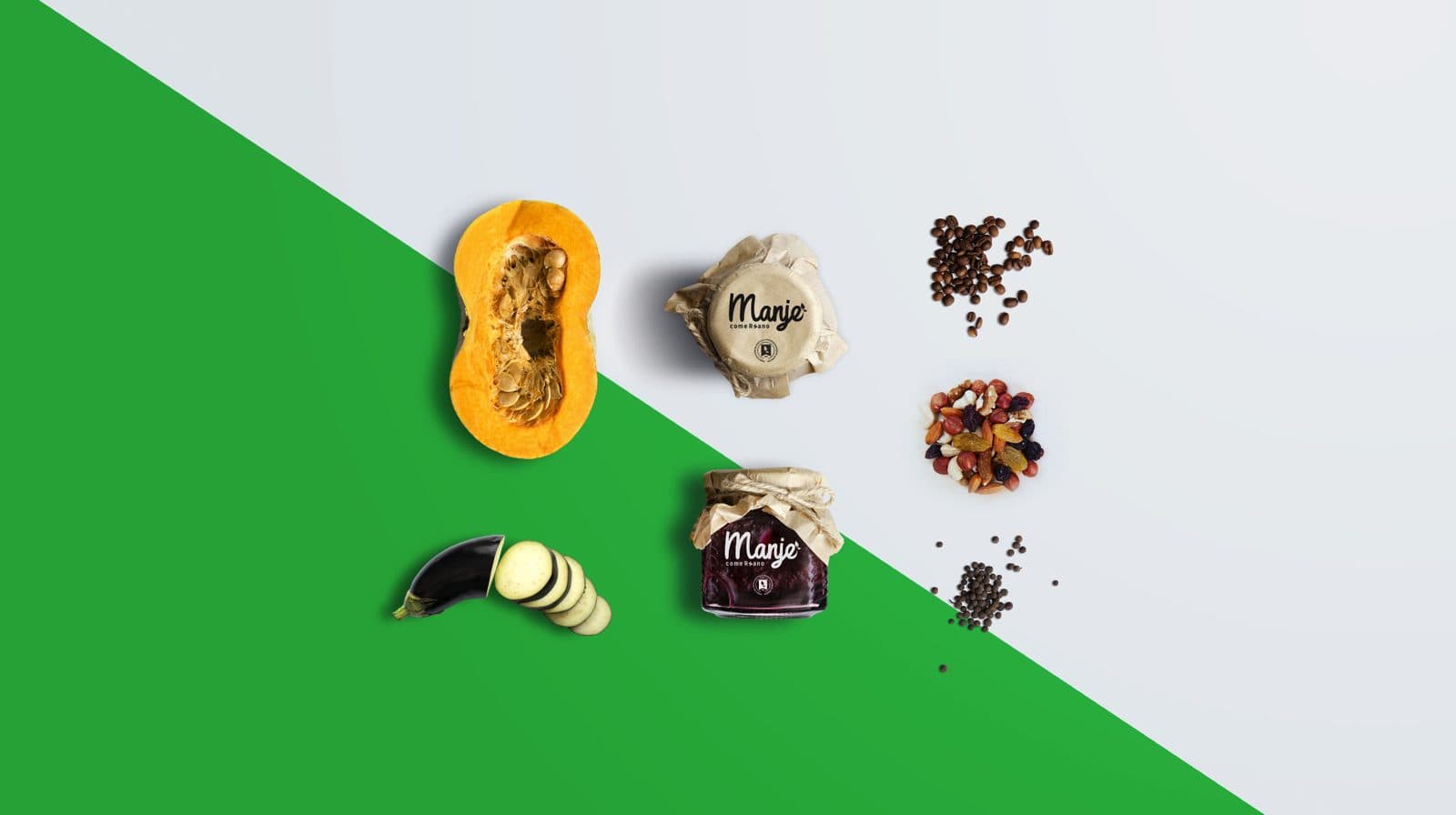 Frascos de Manje sobre fondo verde