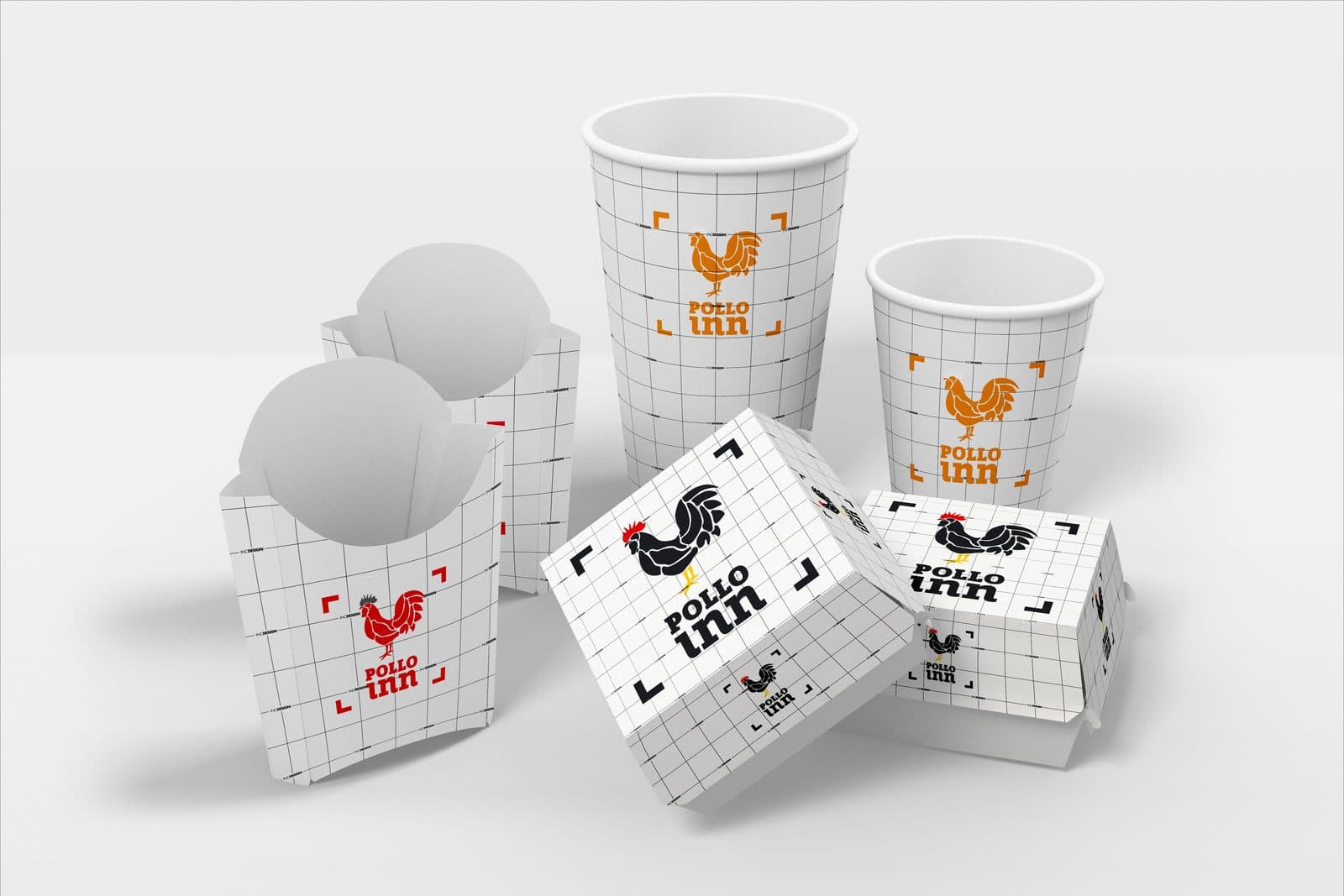 Vasos y empaques para llevar de Pollo Inn